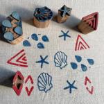 Wooden Block Printing Stamps Set for Fabric, Clay & Crafts | Shell, Starfish, Water Drop