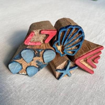 Wooden Block Printing Stamps Set for Fabric, Clay & Crafts | Shell, Starfish, Water Drop