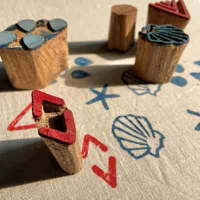 Wooden Block Printing Stamps Set for Fabric, Clay & Crafts | Shell, Starfish, Water Drop