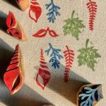 Hand-Carved Wooden Block Printing Stamps Set | Leaf & Botanical Pattern Stamps