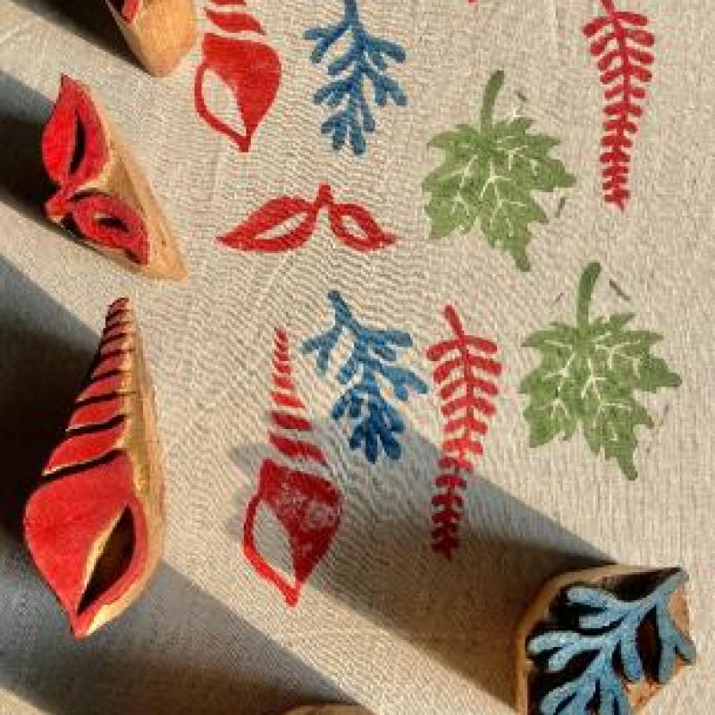 Hand-Carved Wooden Block Printing Stamps Set | Leaf & Botanical Pattern Stamps