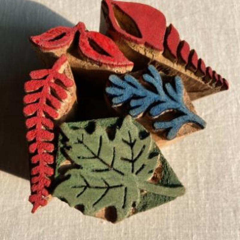 Hand-Carved Wooden Block Printing Stamps Set | Leaf & Botanical Pattern Stamps