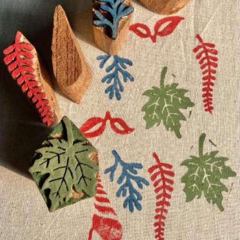 Hand-Carved Wooden Block Printing Stamps Set | Leaf & Botanical Pattern Stamps