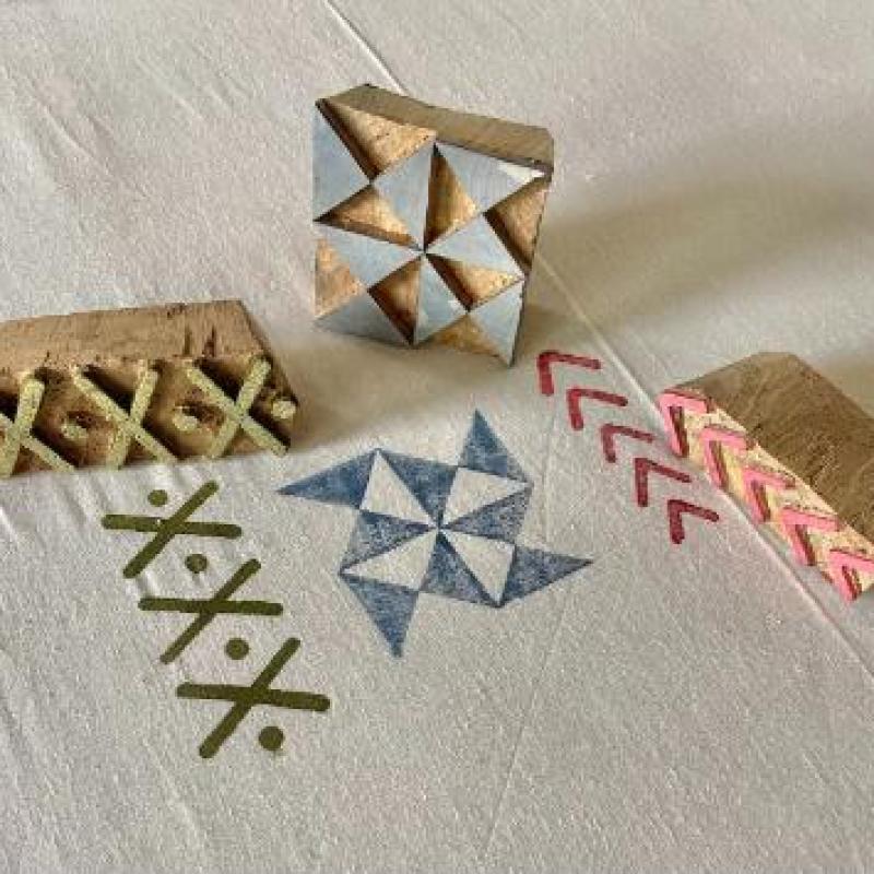 Geometric Wooden Block Stamp Set | Handcarved Indian Printing Blocks for Fabric, Clay & Paper Crafts