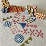 Handcarved Mixed-Shape Stamp Bundle | Artisan Wood Blocks for Modern Textile Printing & Pottery