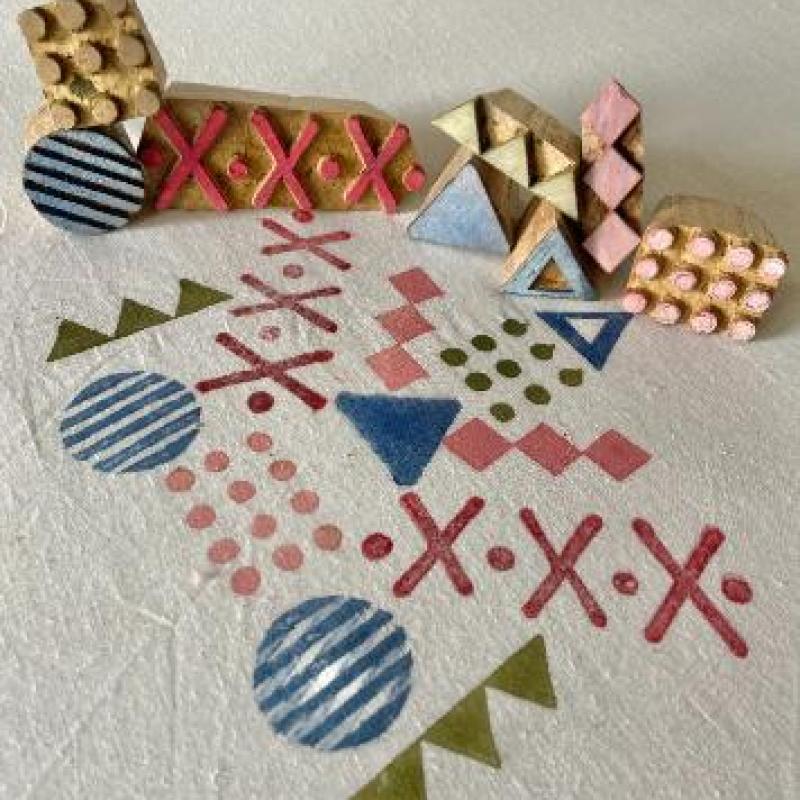 Handcarved Mixed-Shape Stamp Bundle | Artisan Wood Blocks for Modern Textile Printing & Pottery