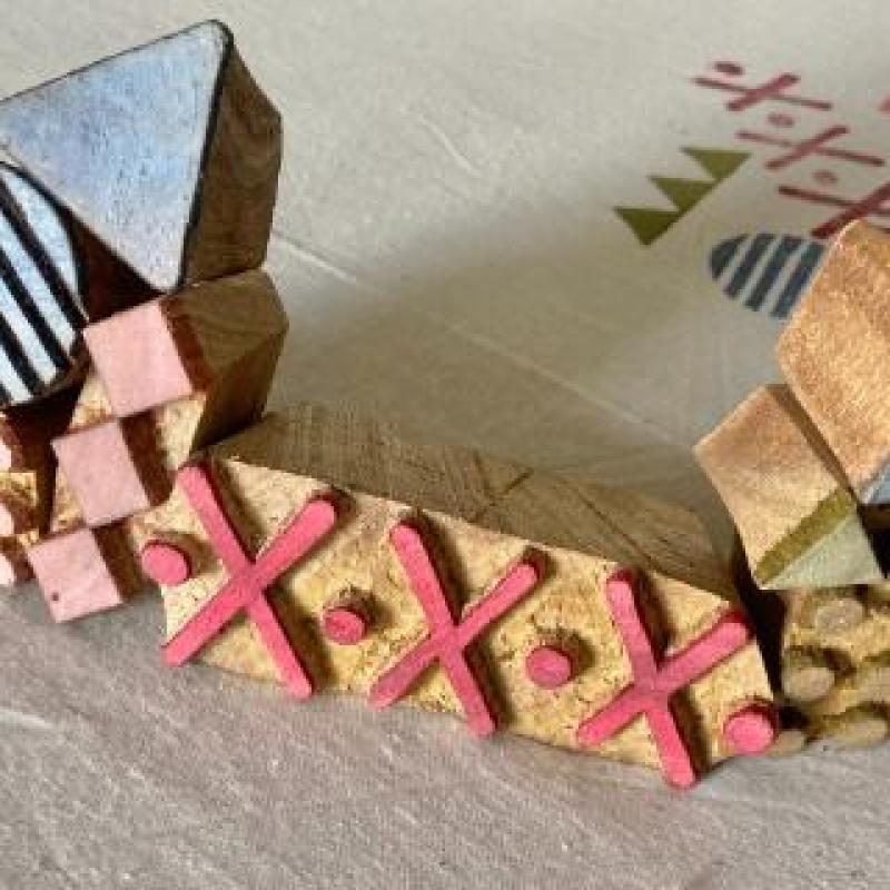 Handcarved Mixed-Shape Stamp Bundle | Artisan Wood Blocks for Modern Textile Printing & Pottery