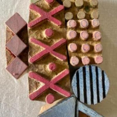 Handcarved Mixed-Shape Stamp Bundle | Artisan Wood Blocks for Modern Textile Printing & Pottery
